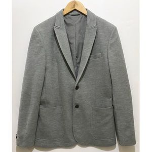 ZARA MAN Gray Pique Blazer With Elbow Patches
